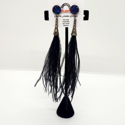 Ostrich Feather Earrings with Druzy Bling