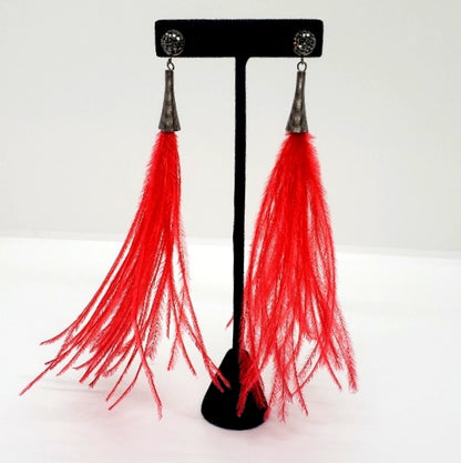 Ostrich Feather Earrings with Druzy Bling