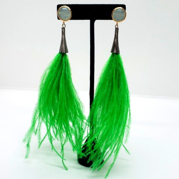 Ostrich Feather Earrings with Druzy Bling