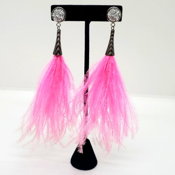 Ostrich Feather Earrings with Druzy Bling