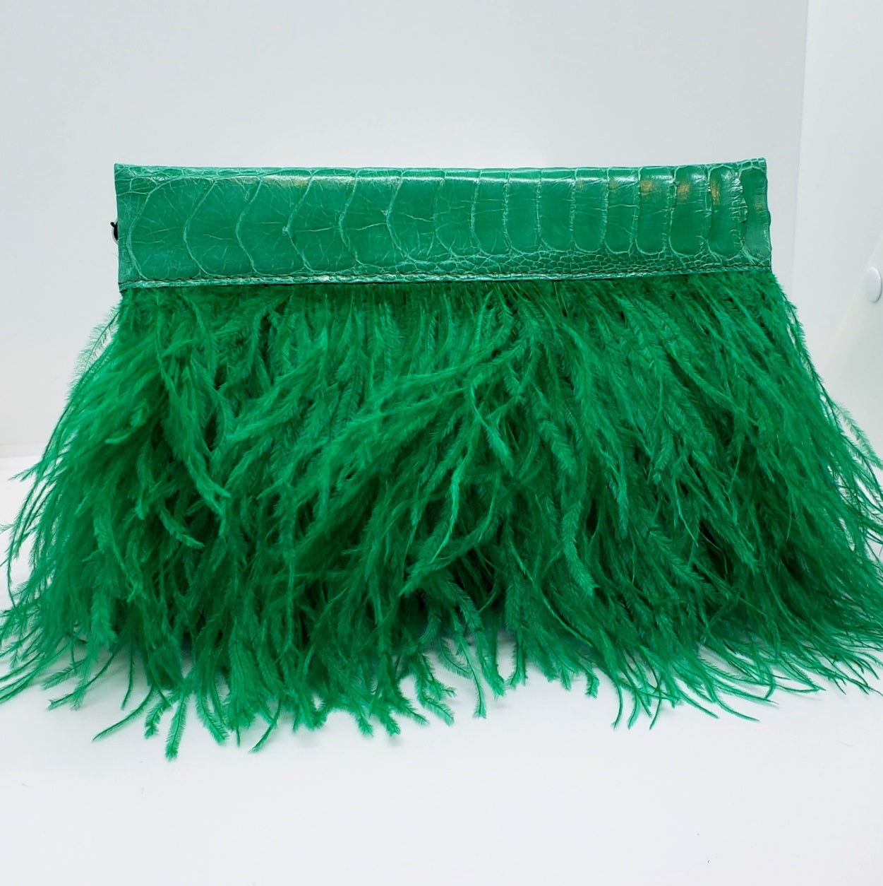 Ostrich Feather Clutch with Ostrich Shin Leather detail