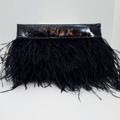 Ostrich Feather Clutch with Ostrich Shin Leather detail