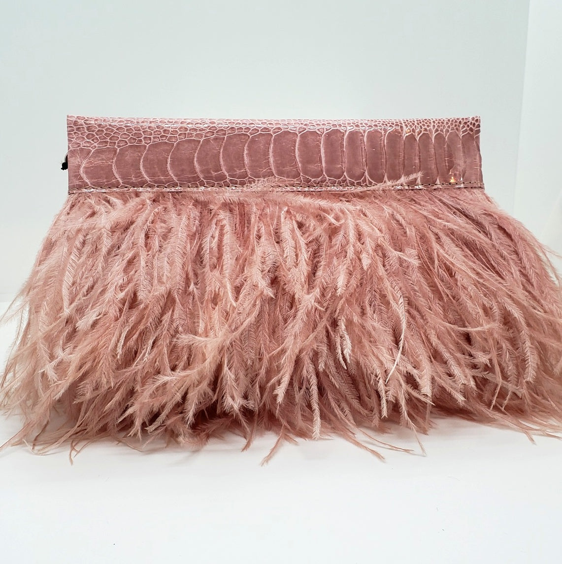 Ostrich Feather Clutch with Ostrich Shin Leather detail