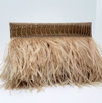 Ostrich Feather Clutch with Ostrich Shin Leather detail