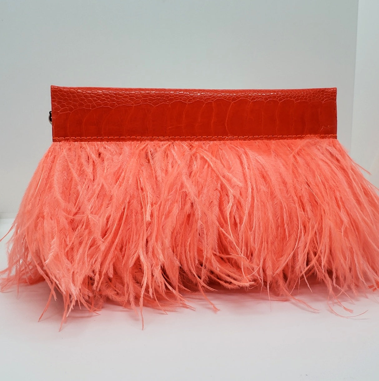 Ostrich Feather Clutch with Ostrich Shin Leather detail