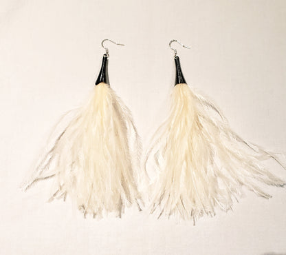 Paved Rhinestone Ostrich Feather Earrings