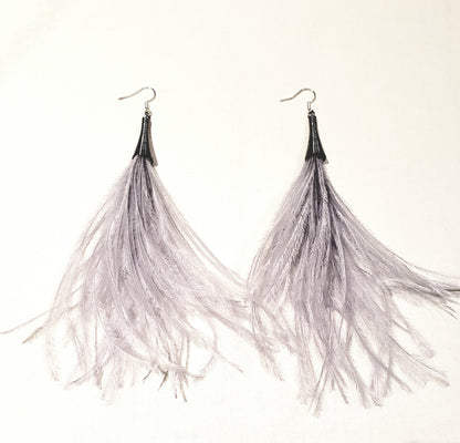 Paved Rhinestone Ostrich Feather Earrings