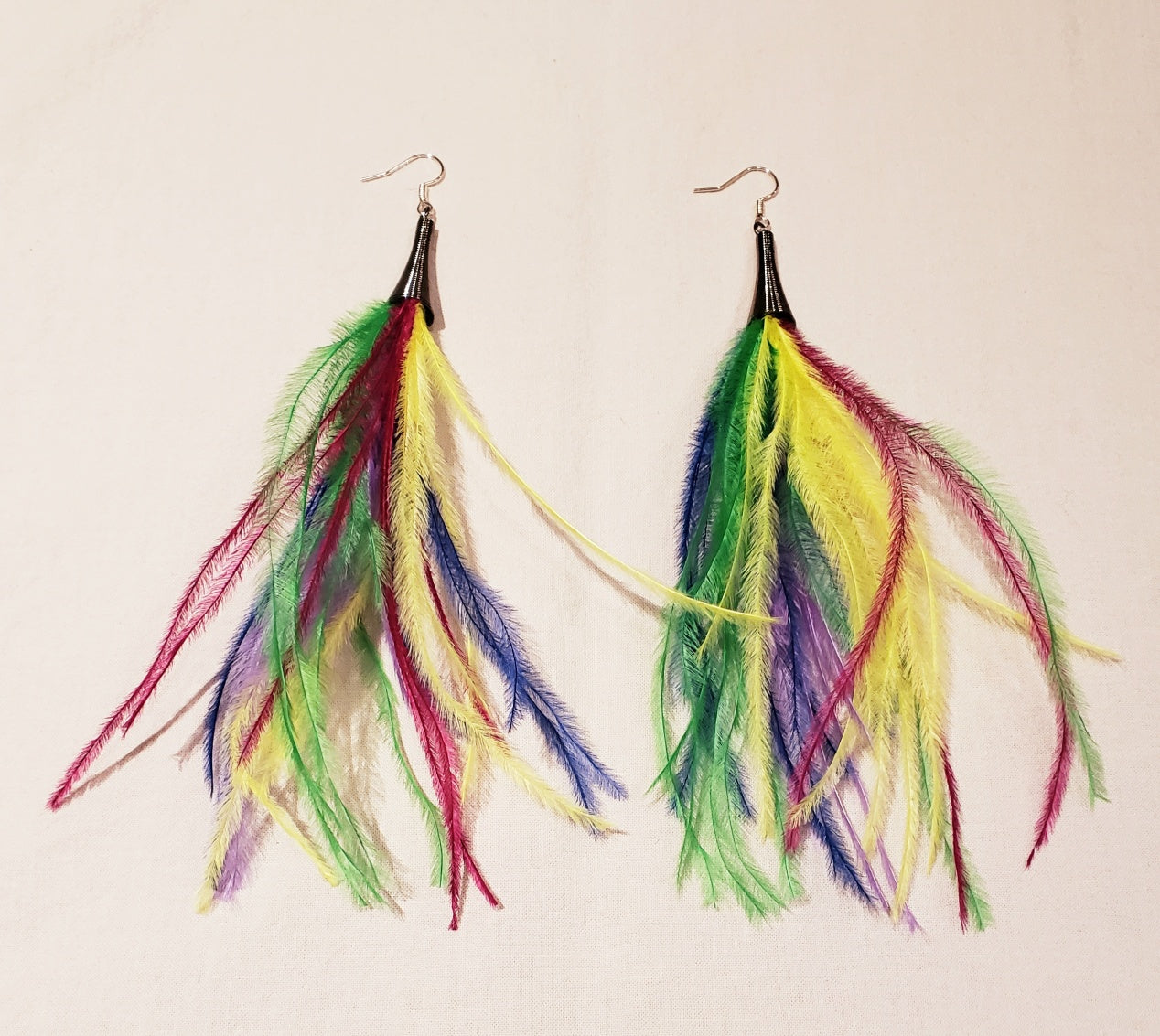 Paved Rhinestone Ostrich Feather Earrings