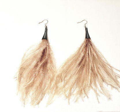 Paved Rhinestone Ostrich Feather Earrings