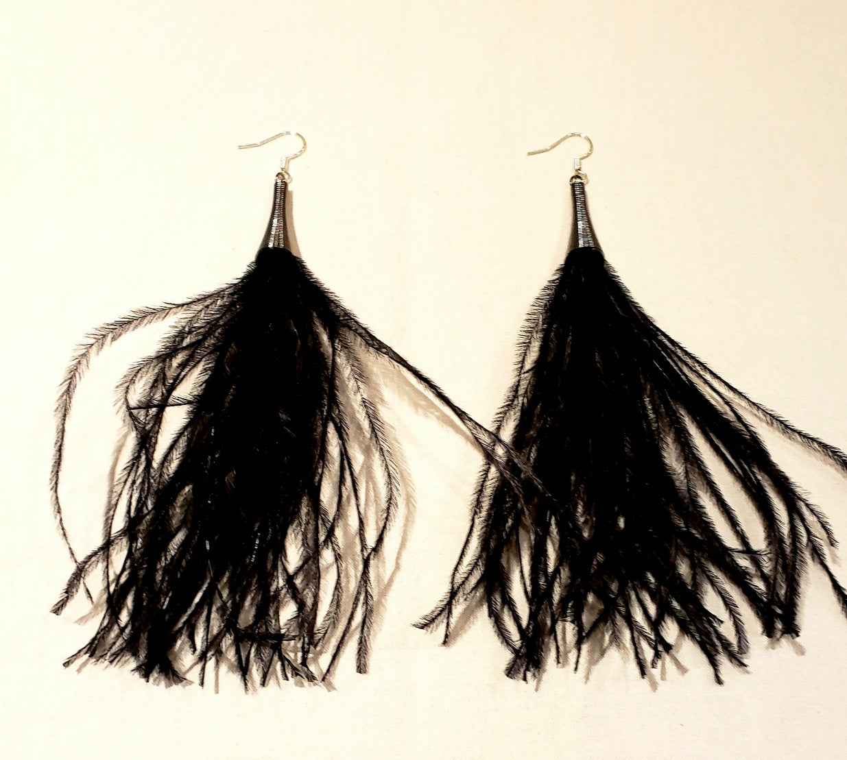 Paved Rhinestone Ostrich Feather Earrings