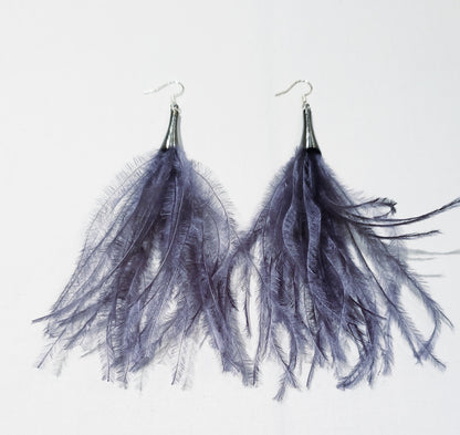 Paved Rhinestone Ostrich Feather Earrings