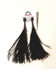 Black SKULL Ostrich Feather Earrings