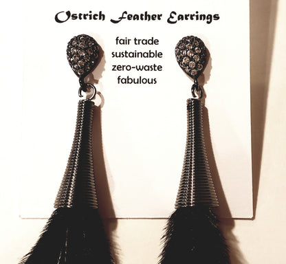 Paved Rhinestone Ostrich Feather Earrings