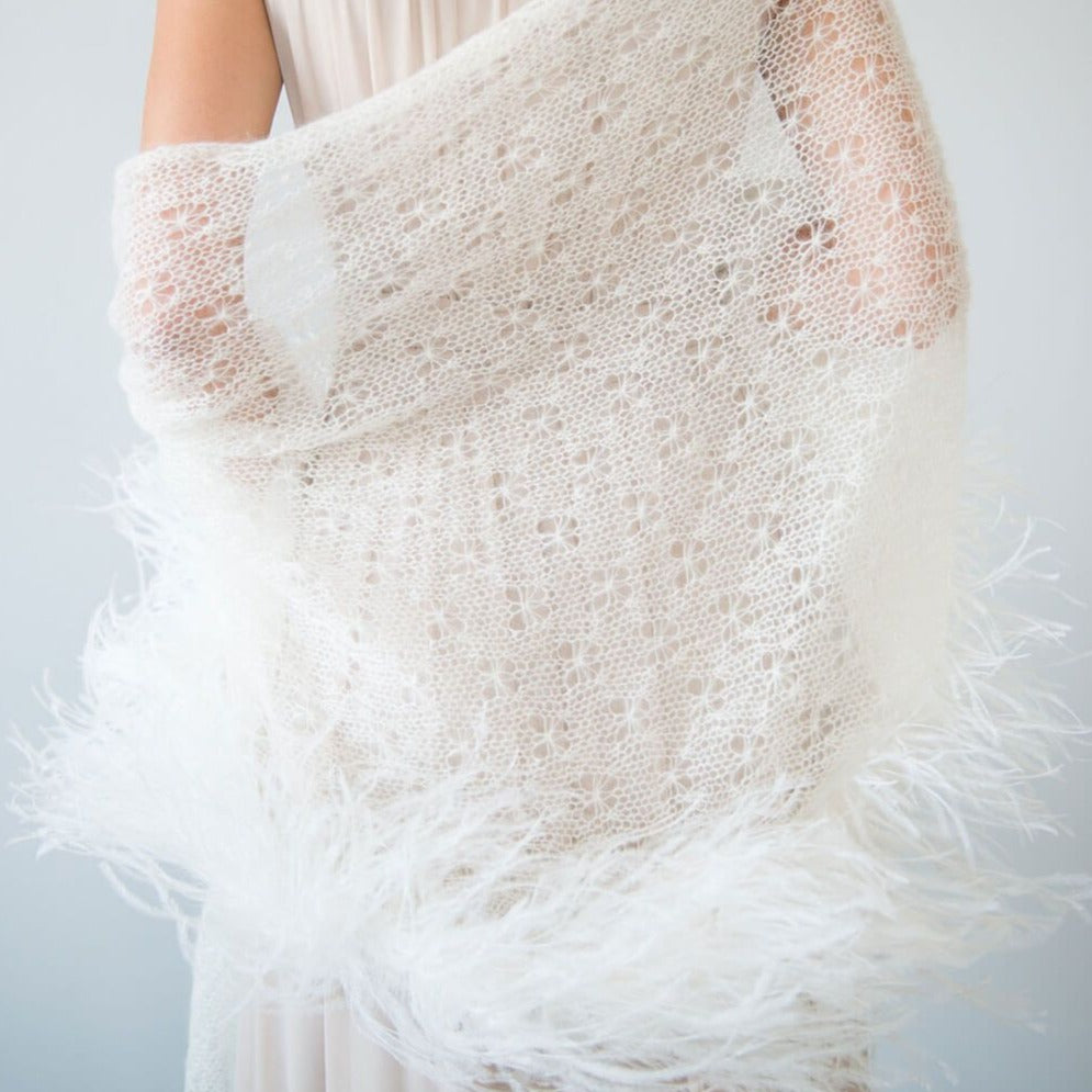 Mohair Lace SHAWL with Ostrich Feathers