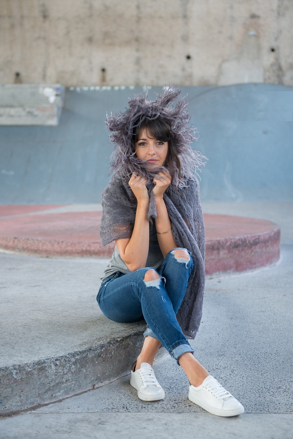 Mohair Lace SHAWL with Ostrich Feathers