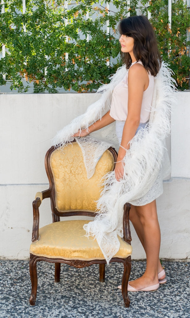 Mohair Lace SHAWL with Ostrich Feathers