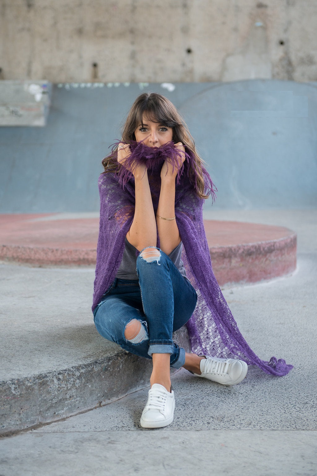 Mohair Lace Knit CAPE with Ostrich Feathers