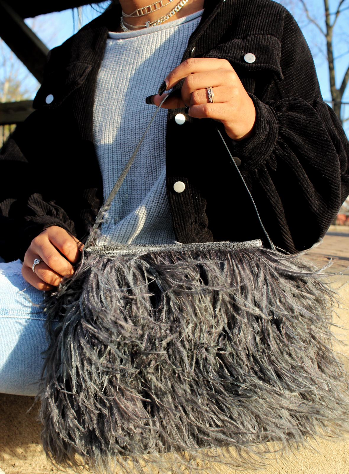 Shayleen Ostrich Feather & Shin Leather TOTE