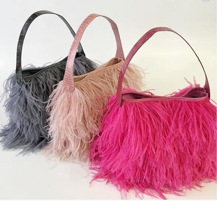 Shayleen Ostrich Feather & Shin Leather TOTE