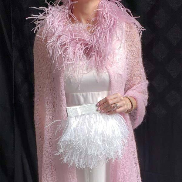 Mohair Lace Knit CAPE with Ostrich Feathers