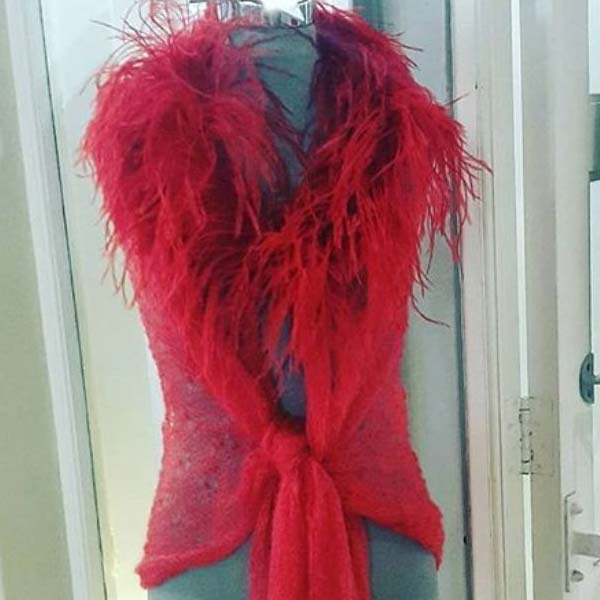 Mohair Lace Knit CAPE with Ostrich Feathers