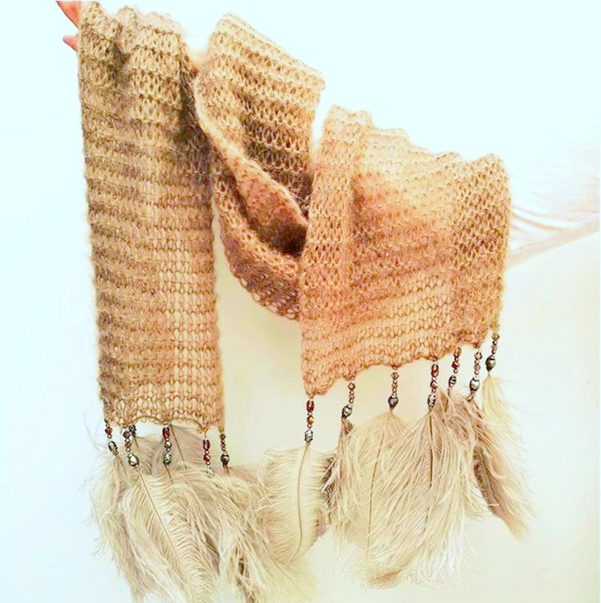 Lynx Ostrich Feather & Bead MOHAIR Scarf